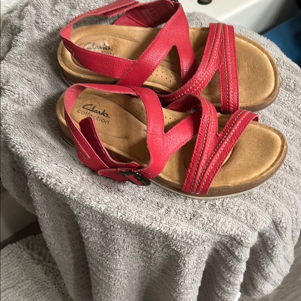 Clarks Red Sandals with Soft Straps